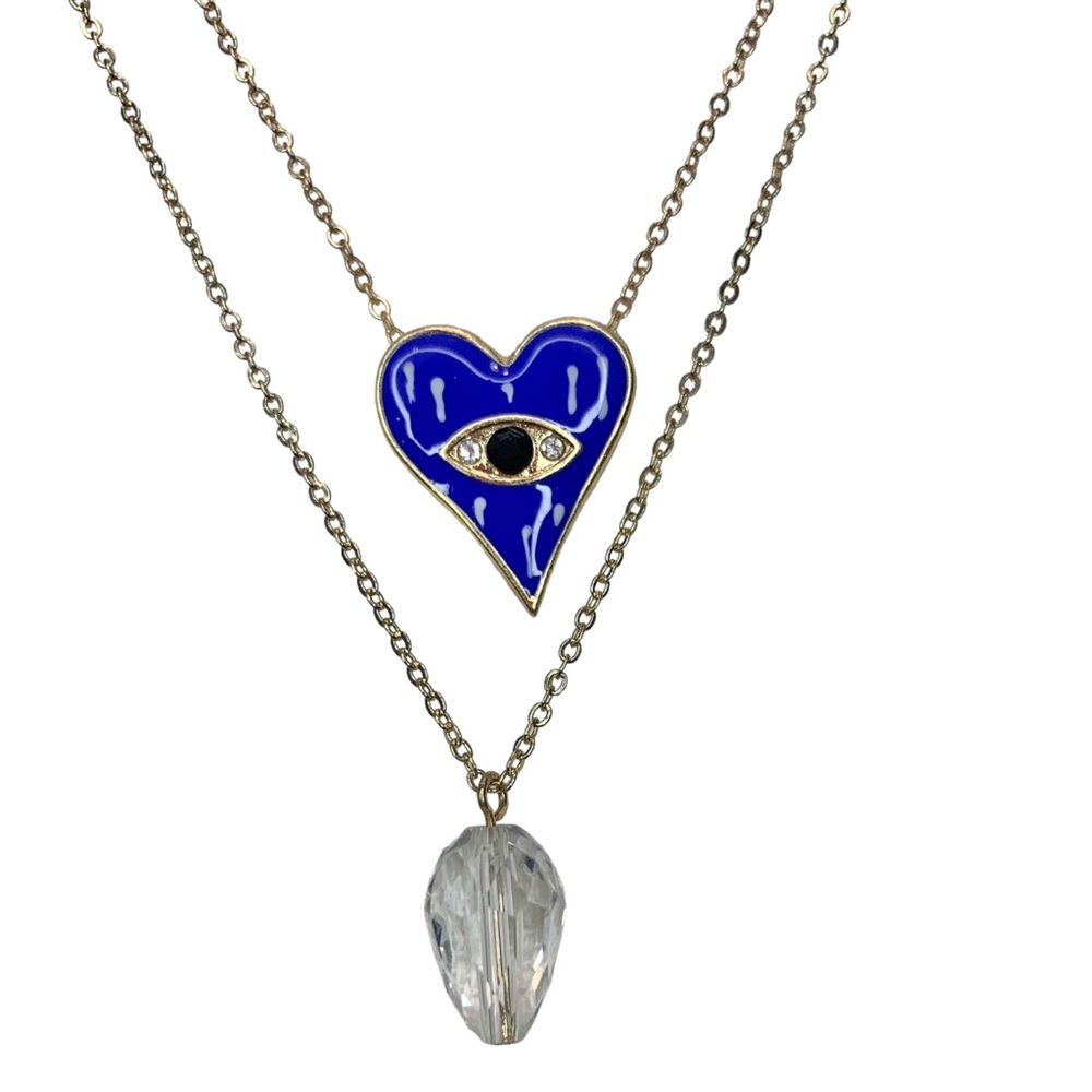 HEART EVIL EYE Gold Tone Layered Necklace